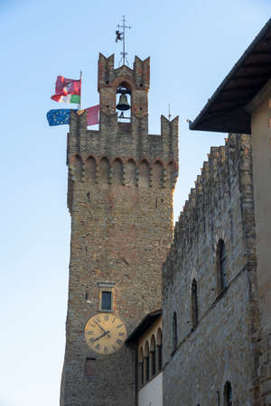 Historic buildings in Arezzo, Tuscany, Italy. Tower of Palazzo dei Prioriのeditorial素材