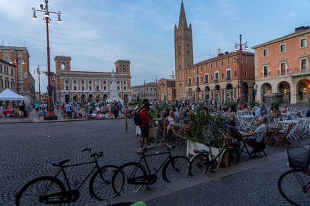 Historic Aurelio Saffi square in Forli, Emilia Romagna, Italy at evening