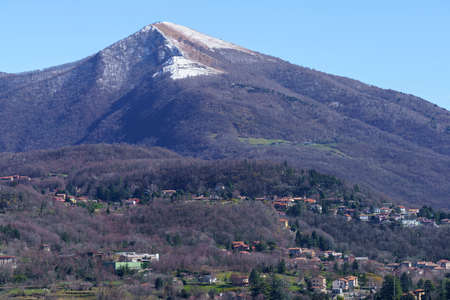 Mountain landscape at winter near Erba, Como, Lombardy, Italyの写真素材