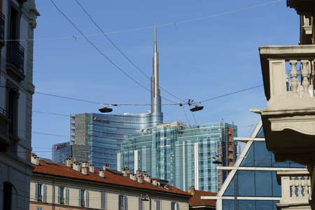 Milan, Lombardy, Italy: Unicredit tower seen from Paolo Sarpi streetの写真素材