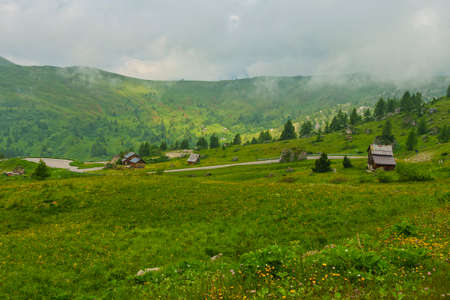 Mountain landscape at summer along the road to Giau pass, Dolomites, Belluno province, Veneto, Italy.の写真素材