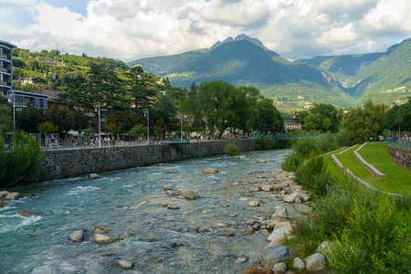 Historic city of Merano, Bolzano, Trentino Alto Adige, Italy. The riverのeditorial素材