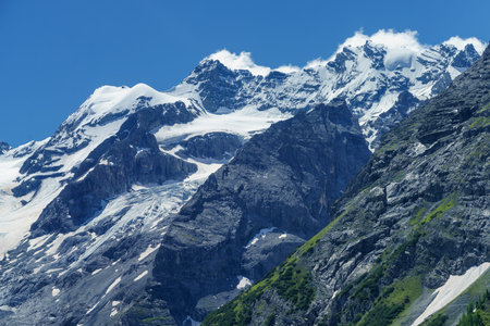 Mountain landscape along the road to Stelvio pass, Bolzano province, Trentino-Alto Adige, Italy, at summer. Glacierの写真素材