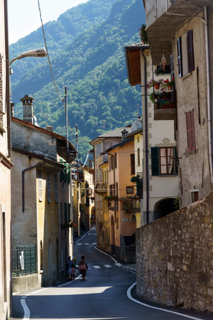 Brienno, Como province, Lombardy, Italy: view of the town along the Como lakeの写真素材