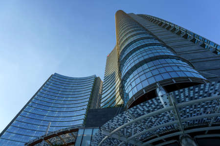 Milan, Lombardy, Italy: Unicredit Tower and other modern buildings in Gae Aulenti squareの写真素材