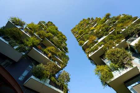 Milan, Lombardy, Italy: modern residential buildings known as Bosco Verticale, with balconies, plants and treesのeditorial素材