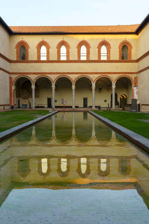 Milan, Lombardy, Italy: historic castle known as Castello Sforzesco. A courtのeditorial素材