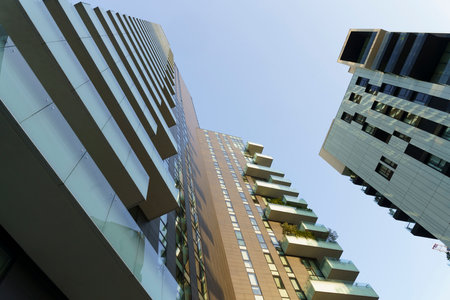 Milan, Lombardy, Italy: exterior of modern builgins at Alvar Aalto square