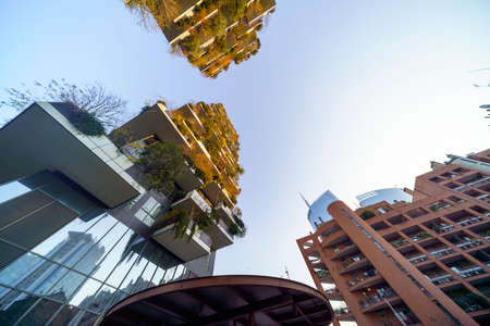 Milan, Lombardy, Italy: modern residential buildings known as Bosco Verticale, with balconies, plants and treesのeditorial素材