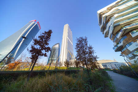 Milan, Italy: modern Citylife park with the residential Hadid buildings and the Three Towersのeditorial素材