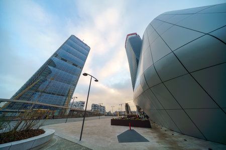 Milan, Italy: modern Citylife park with Isozaki and Hadid towers