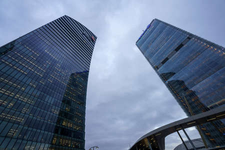 Milan, Italy: modern Citylife park with Isozaki and Libeskind towersのeditorial素材