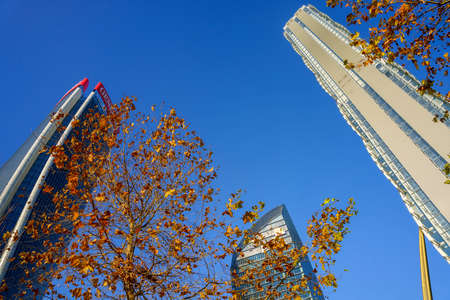 Milan, Italy: modern Citylife park with Libeskind, Isozaki and Hadid towersのeditorial素材