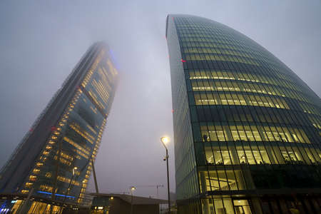 Milan, Italy: modern Citylife park with Isozaki and Libeskind towersのeditorial素材