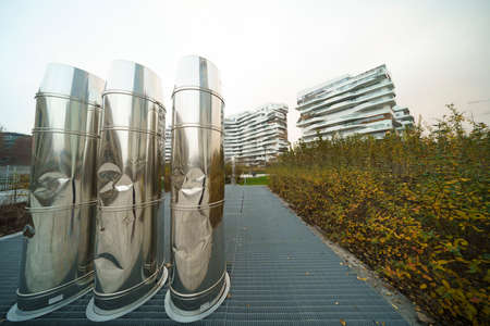 Milan, Italy: modern Citylife park with Hadid residential buildings