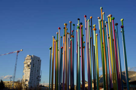 Milan, Lombardy Italy: the modern Citylife park. Colorful installationのeditorial素材