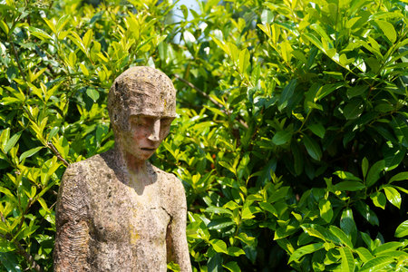 Vigolo Marchese, Piacenza province, Emilia-Romagna, Italy: statue in the park of San Giovanni church and baptisteryの写真素材