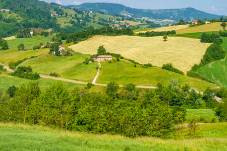 Country landscape along the road from Pavullo nel Frignano to Polinago, Modena province,...