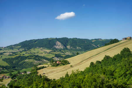 Country landscape along the road from Gombola to Serramazzoni, Modena province, Emilia-Romagna,...