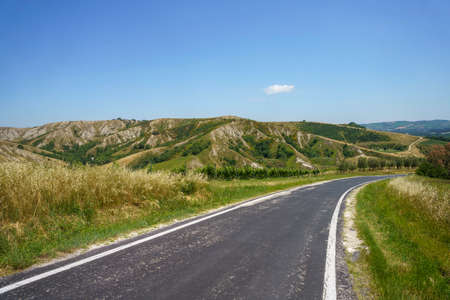 Country landscape on the hills in the Bologna province, Emilia-Romagna, Italy, near Imola and Riolo...