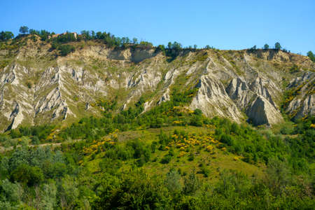 Country landscape on the hills in the Bologna province, Emilia-Romagna, Italy, near Imola and Riolo Terme, at springtime. Calanquesの写真素材