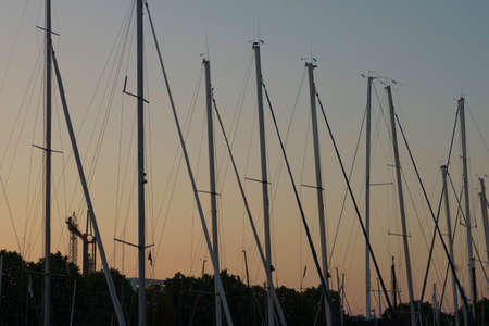 Rimini, Emilia-Romagna, Italy: the harbor by nightの写真素材