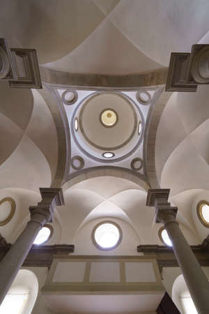 Mondavio, Pesaro e Urbino province, Marche, Italy: medieval city surrounded by walls. Interior of historic churchの写真素材