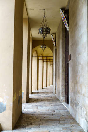 Offida, historic town in the Ascoli Piceno province, Marche, Italy. The main square, porticoのeditorial素材