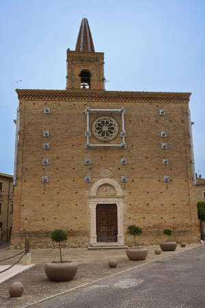 Exterior of the medieval church of Appignano del Tronto, Ascoli Piceno province, Italy, damaged by the earthquakeの写真素材