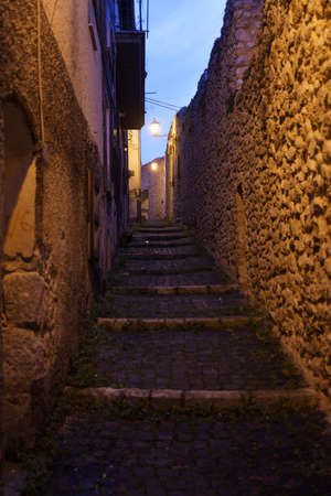Assergi, L Aquila, Abruzzo, Italy: old typical mountain village damaged by the earthquake at eveningの写真素材