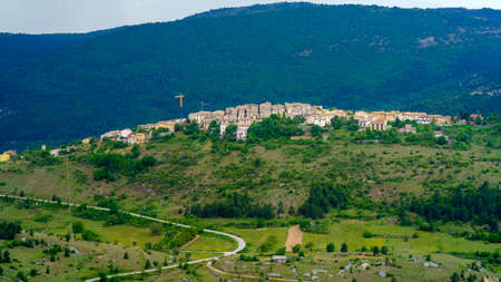 Mountain landscape at Gran Sasso Natural Park, in Abruzzo, Italy, L Aquila province, at springtime...
