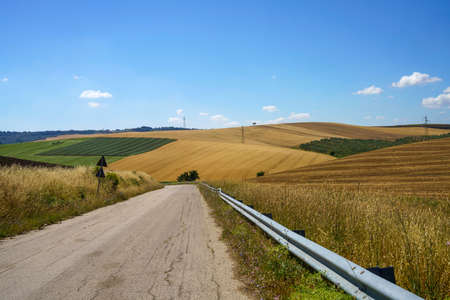 Landscape along the road from Termoli (Campobasso province, Molise) to Serracarpiola (Foggia province, Puglia), Southern Italy, in Juneの写真素材