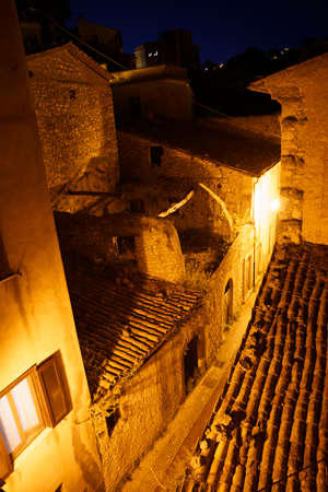 View of Veroli, historic town in Frosinone province, Lazio, Italy, at eveningの写真素材