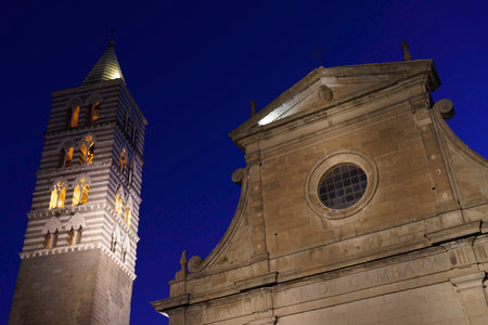 Viterbo, Lazio, Italy: historic buildings by night. Duomoの写真素材