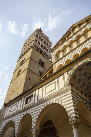 Exterior of historic cathedral of Pistoia, Tuscany, Italyの写真素材