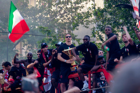 Milan, Italy - May 23, 2022: The AC Milan players parade through the corso SempioneThe AC Milan players parade through the corso Sempione in Milan to celebrate winning the Scudettoのeditorial素材