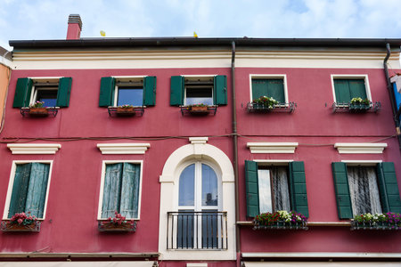 Typical colorful houses of Caorle, in Venice province, Veneto, Italy
