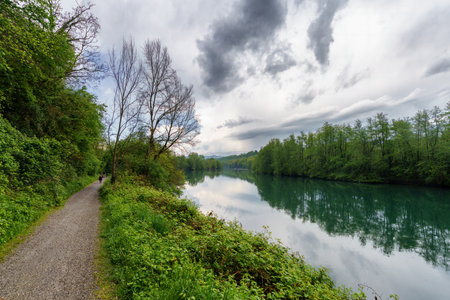 Landscape along the cycleway of Adda river, near Trezzo at springtime
