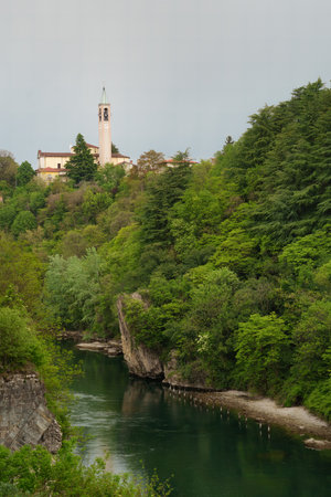 Landscape along the cycleway of Adda river, near Trezzo at springtimeの写真素材