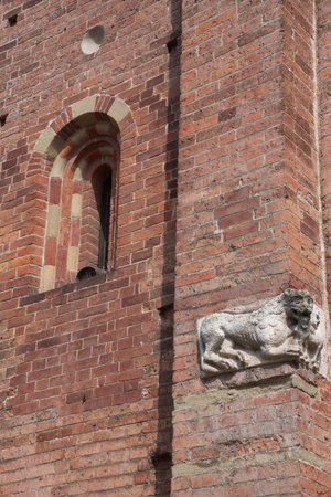 Facade of the medieval Santa Maria in Betlem church at Pavia, Lombardy, Italyの写真素材