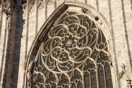 Exterior of the Duomo of Milan, Lombardy, Italy, medieval cathedral in gothic style