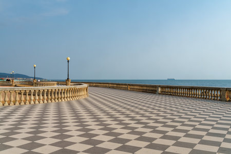 The Tirreno coast at Livorno, Tuscany, Italy, at summer: Terrazza Mascagniの写真素材