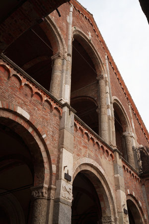 Exterior of the medieval Sant Ambrogio church in Milan, Lombardy, Italyの写真素材