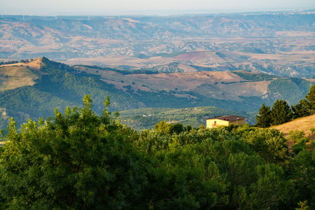Mountain landscape from Stigliano, Potenza province, Basilicata, Italy, at summerの写真素材