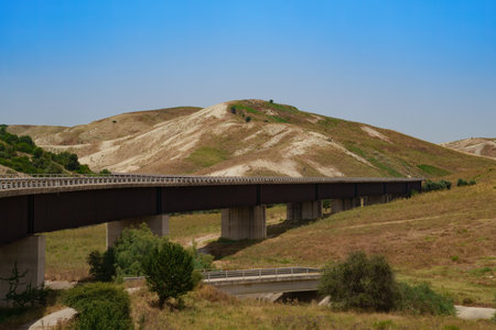 Country landscape near Aliano and Craco, in Matera province, Basilicata, Italyの写真素材