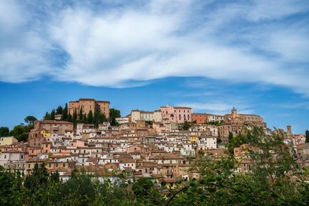 View of Loreto Aprutino, historic town in Pescara province, Abruzzo, Italyの写真素材
