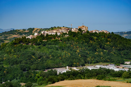 Country landscape at summer along the road from Penne to Teramo, Abruzzo, Italyの写真素材