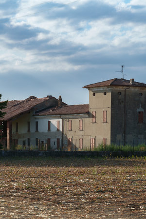Country landscape near Cortemaggiore, in Piacenza province, Emilia Romagna, Italy, at summerの写真素材