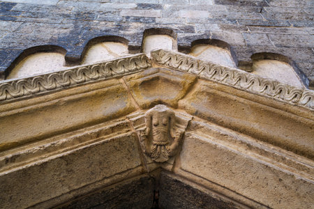 Exterior of the medieval San Fedele church, a basilica in Rimanesque style at Como, Lombardy, Italy