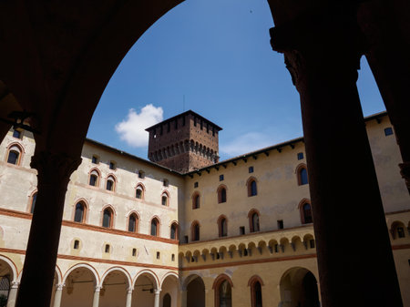Castello Sforzesco, medieval castle in Milan, Lombardy, Italyの写真素材